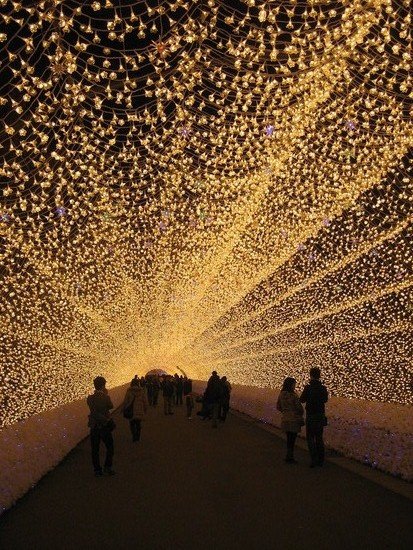 tunnel of lights. nagano hotel, japan.
